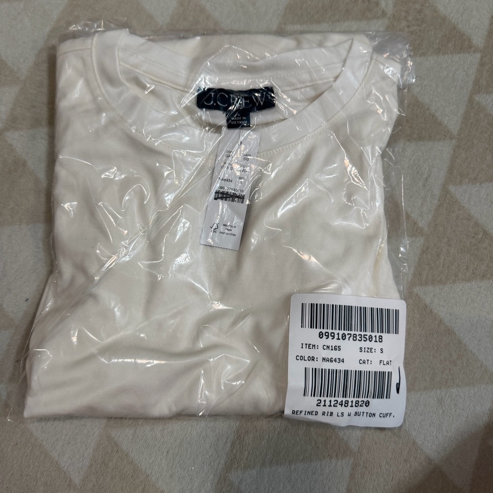 J crew Refined rib long-sleeve T-shirt with button cuffs ivory - Picture 2 of 2